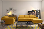 Beautiful yellow sofa with wooden legs