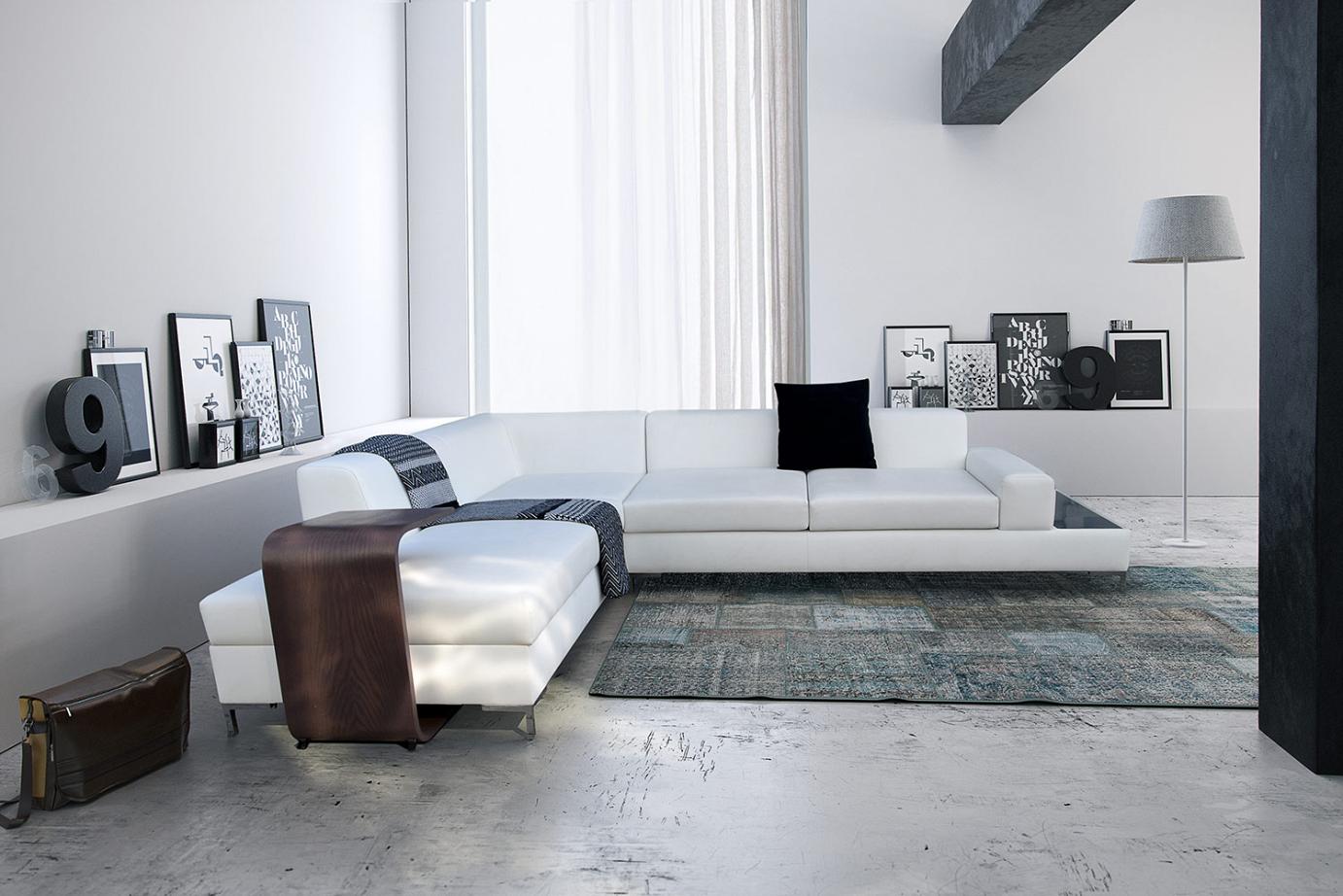 Modern corner sofa Milo 280 x 210 upholstered with white leather