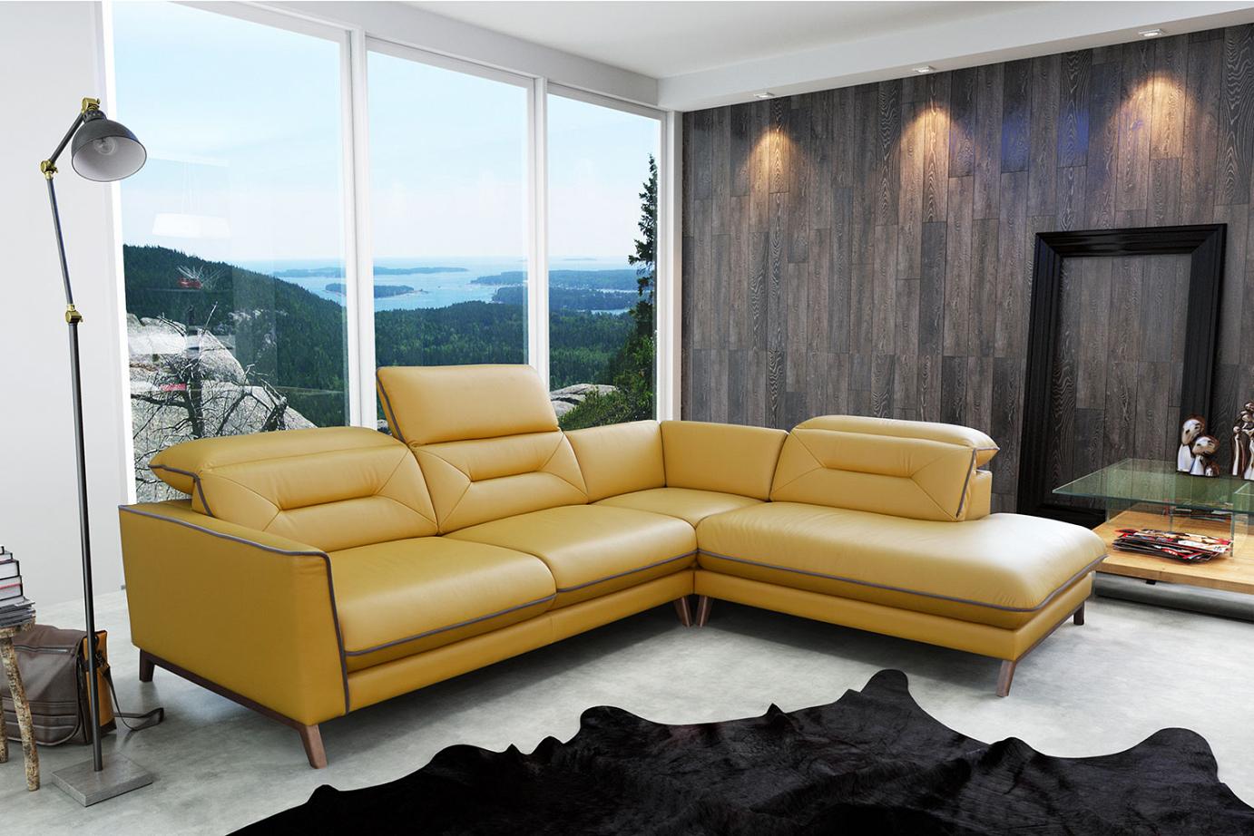 Retro styled sofa corner in the yellow natural leather