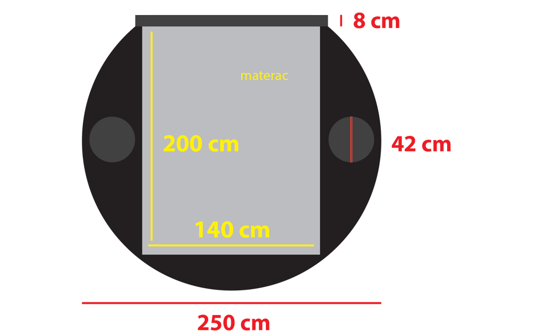 diameter of the bed: 250 cm